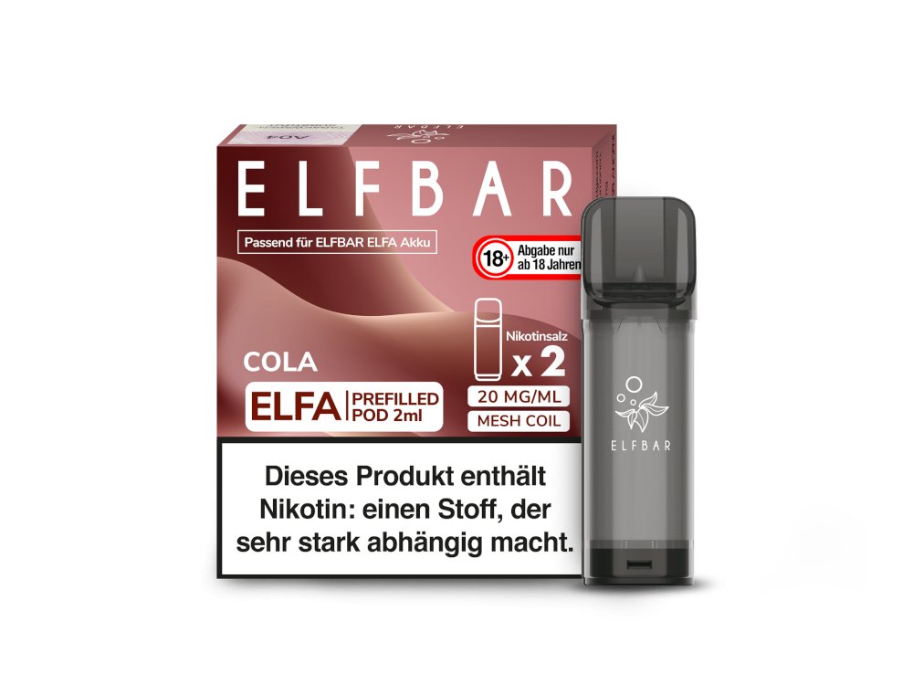 Elf Bar - Elfa - 2ml Prefilled Pods (2 Stück pro Packung) - Cola 1er Packung 20 mg/ml- Vapes4you