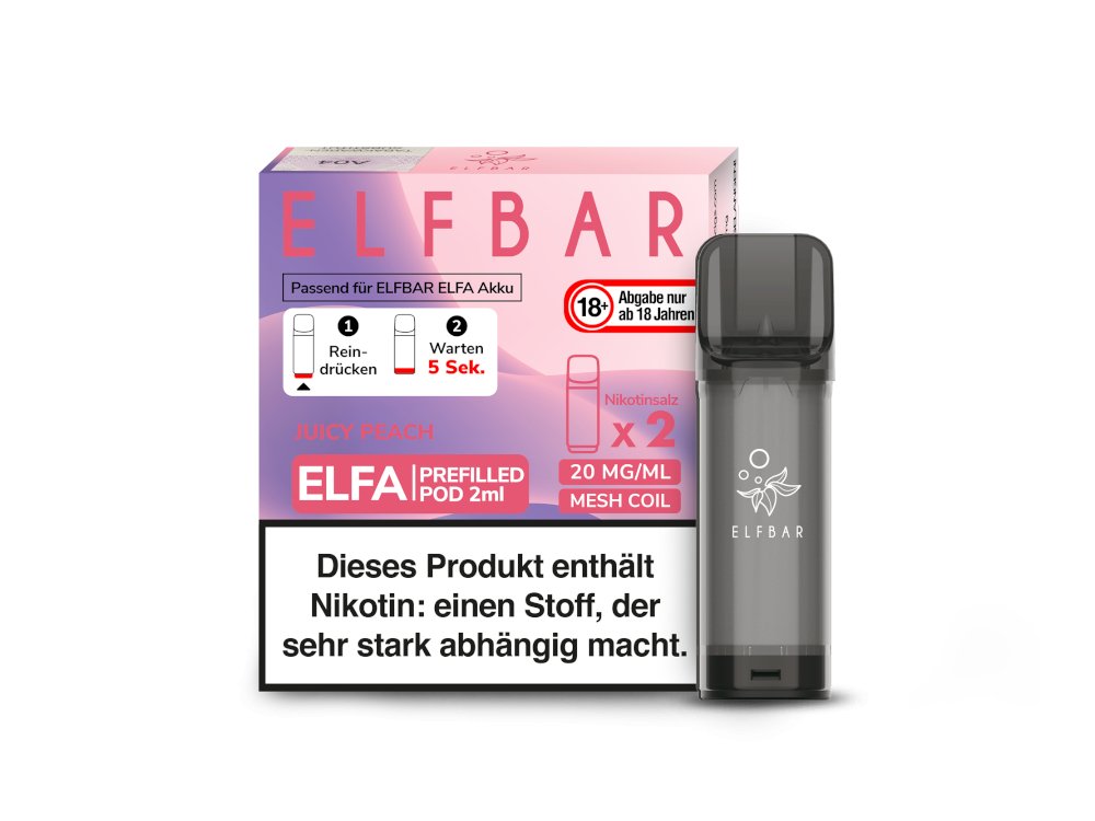 Elf Bar - Elfa - 2ml Prefilled Pods (2 Stück pro Packung) - Juicy Peach 1er Packung 20 mg/ml- Vapes4you