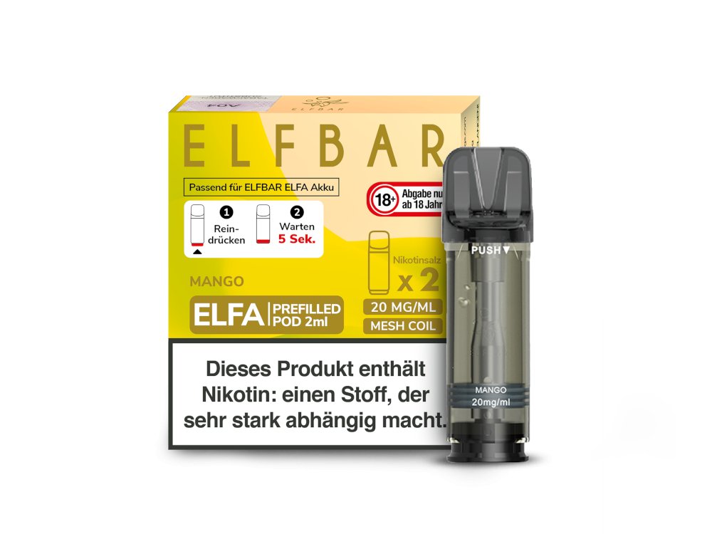 Elf Bar - Elfa - 2ml Prefilled Pods (2 Stück pro Packung) - Mango 1er Packung 20 mg/ml- Vapes4you