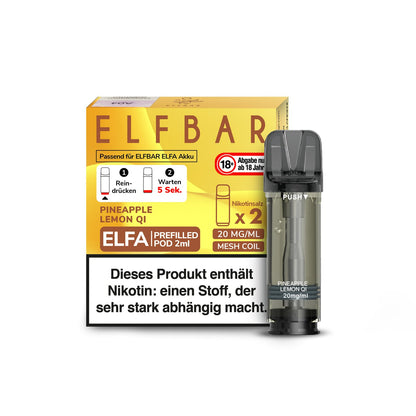 Elf Bar - Elfa - 2ml Prefilled Pods (2 Stück pro Packung) - Pineapple Lemon Qi 1er Packung 20 mg/ml- Vapes4you