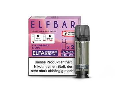 Elf Bar - Elfa - 2ml Prefilled Pods (2 Stück pro Packung) - Strawberry Grape 1er Packung 20 mg/ml- Vapes4you