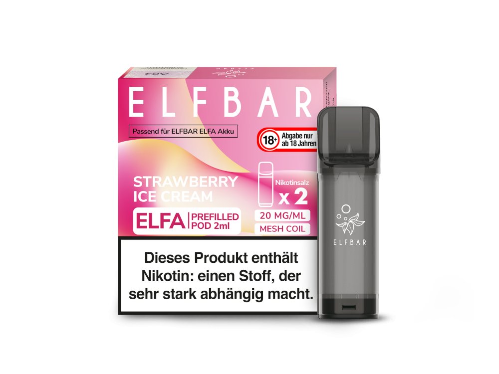 Elf Bar - Elfa - 2ml Prefilled Pods (2 Stück pro Packung) - Strawberry ICE Cream 1er Packung 20 mg/ml- Vapes4you
