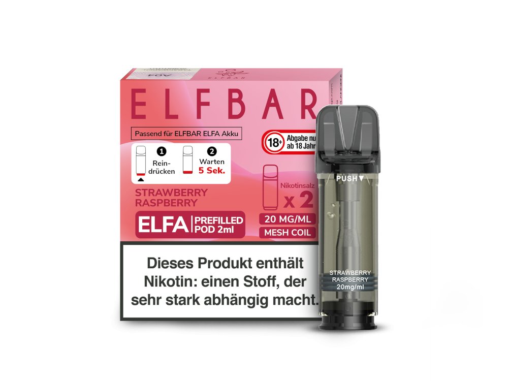 Elf Bar - Elfa - 2ml Prefilled Pods (2 Stück pro Packung) - Strawberry Raspberry 1er Packung 20 mg/ml- Vapes4you
