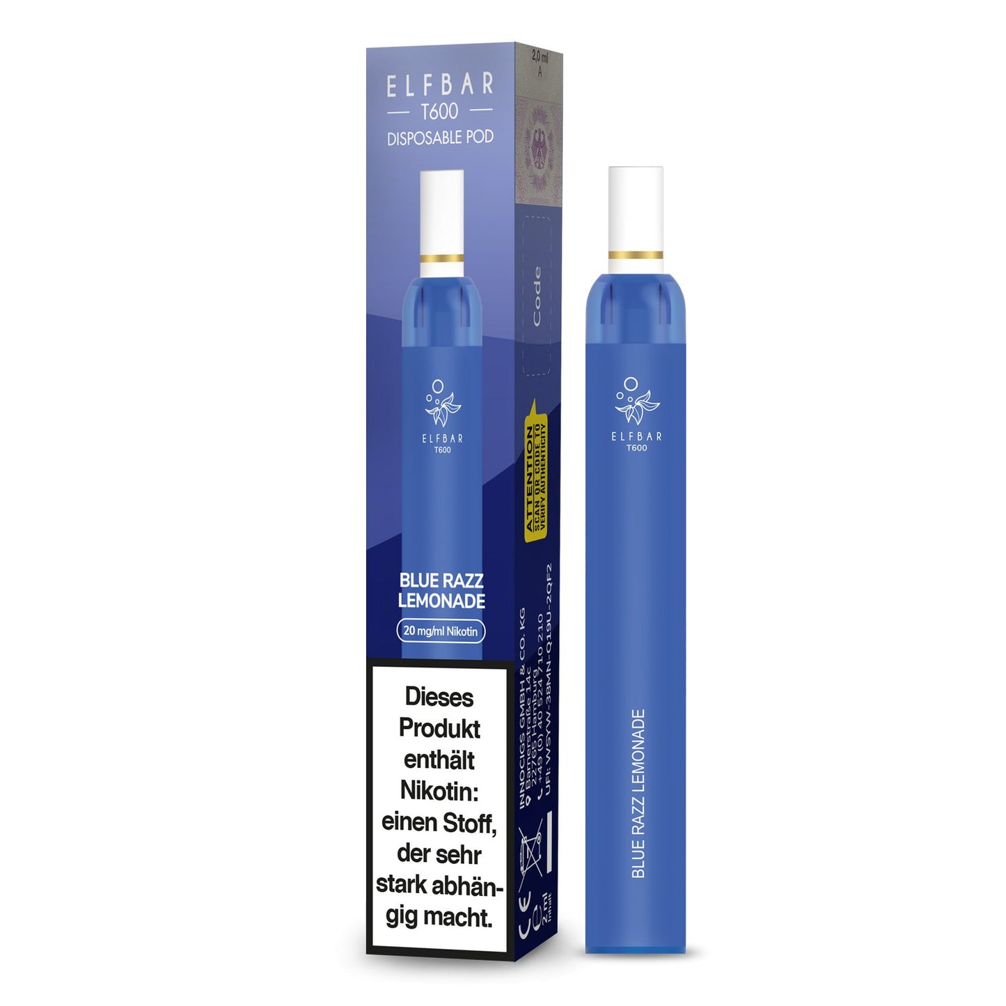Elf Bar - T600 - Einweg E-Zigarette (Nikotinfrei/Nikotin) - Blue Razz Lemonade 1er Packung 20 mg/ml- Vapes4you