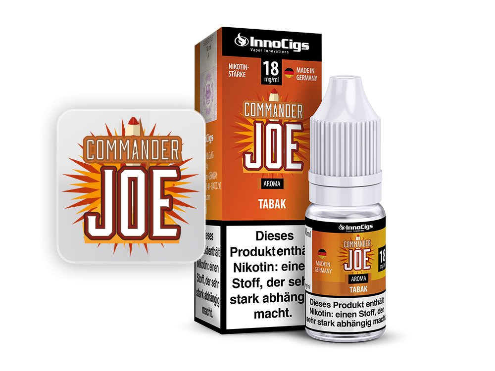 InnoCigs - Commander Joe Tabak - 10ml Fertigliquid (Nikotinfrei/Nikotin) - 1er Packung 18 mg/ml - Vapes4you