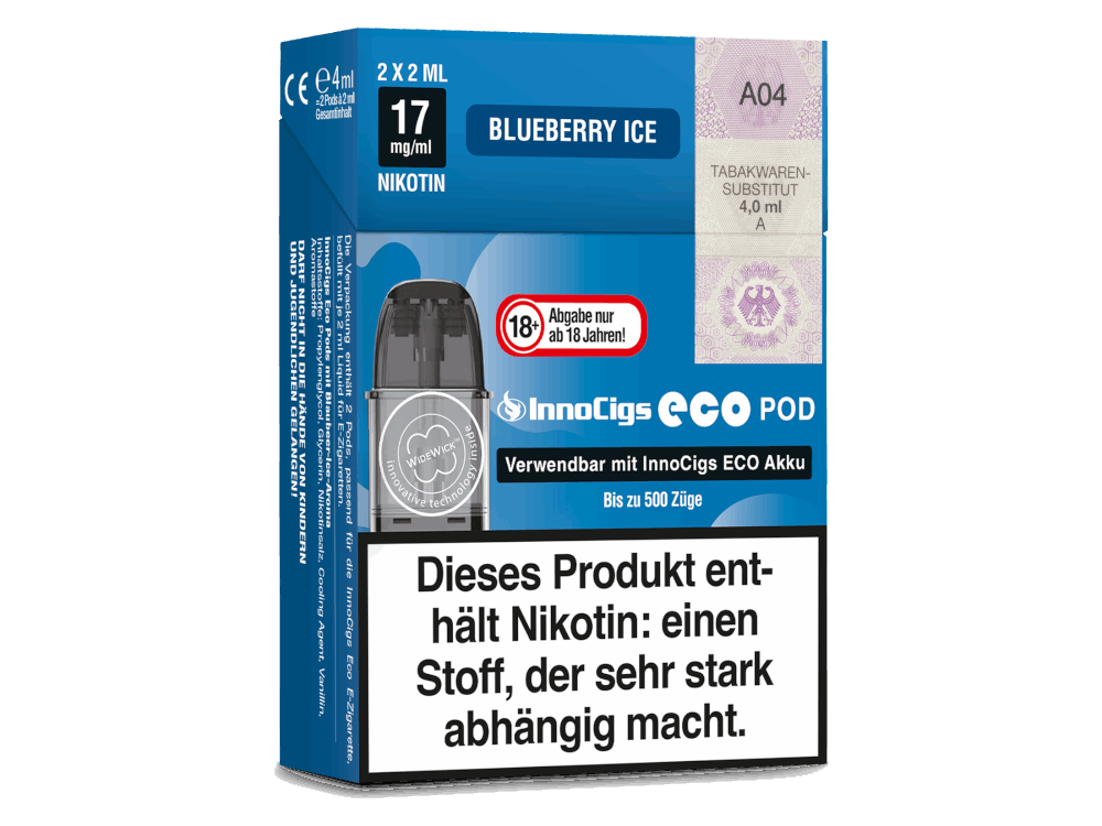 InnoCigs - Eco - 2ml Prefilled Pods mit Head 1,2 Ohm (2 Stück pro Packung) - Blueberry Ice 1er Packung - Vapes4you