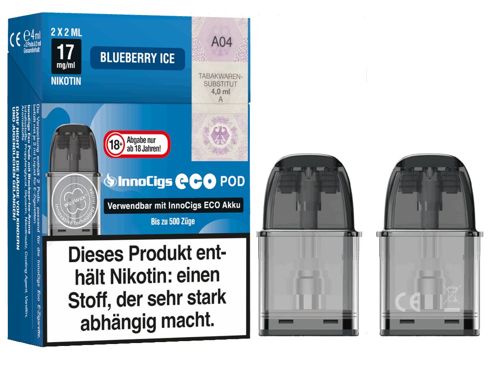 InnoCigs - Eco - 2ml Prefilled Pods mit Head 1,2 Ohm (2 Stück pro Packung) - Blueberry Ice 1er Packung - Vapes4you