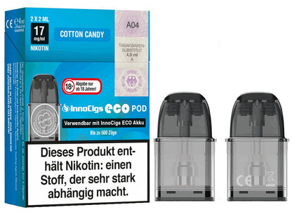 InnoCigs - Eco - 2ml Prefilled Pods mit Head 1,2 Ohm (2 Stück pro Packung) - Cotton Candy 1er Packung - Vapes4you