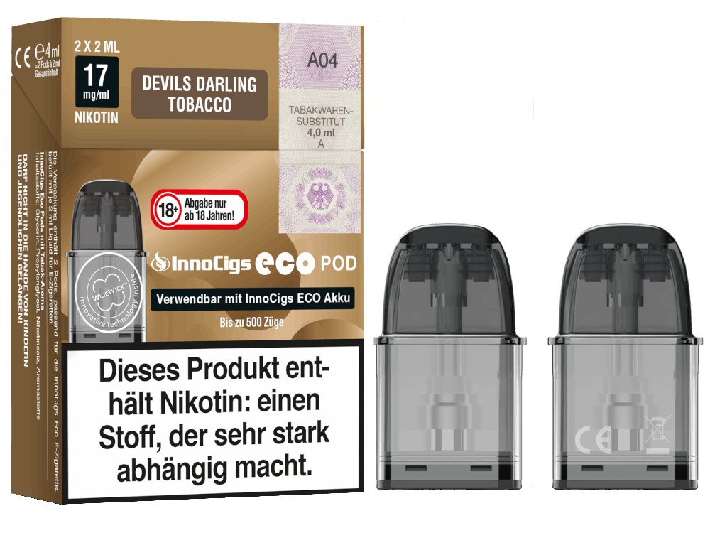 InnoCigs - Eco - 2ml Prefilled Pods mit Head 1,2 Ohm (2 Stück pro Packung) - Devils Darling Tobacco 1er Packung - Vapes4you