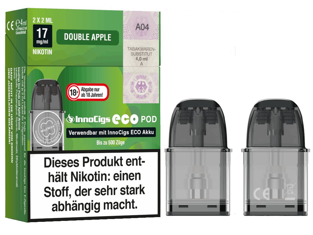 InnoCigs - Eco - 2ml Prefilled Pods mit Head 1,2 Ohm (2 Stück pro Packung) - Double Apple 1er Packung - Vapes4you