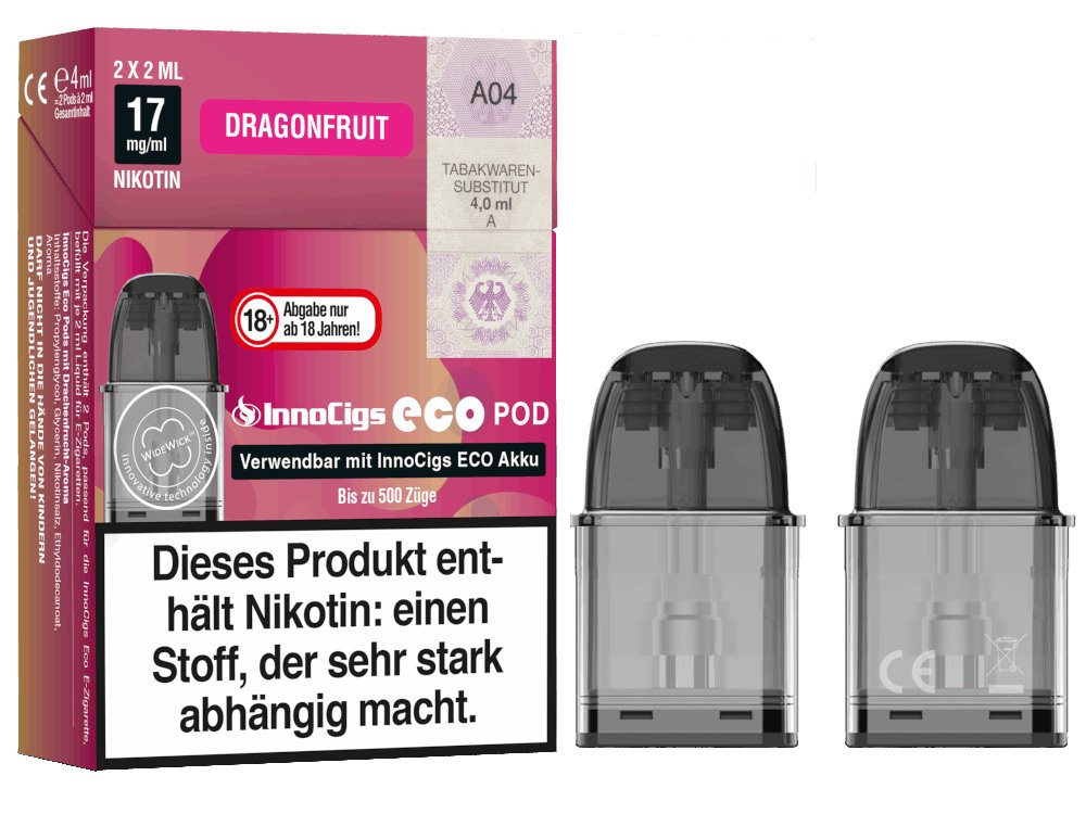 InnoCigs - Eco - 2ml Prefilled Pods mit Head 1,2 Ohm (2 Stück pro Packung) - Dragonfruit 1er Packung - Vapes4you