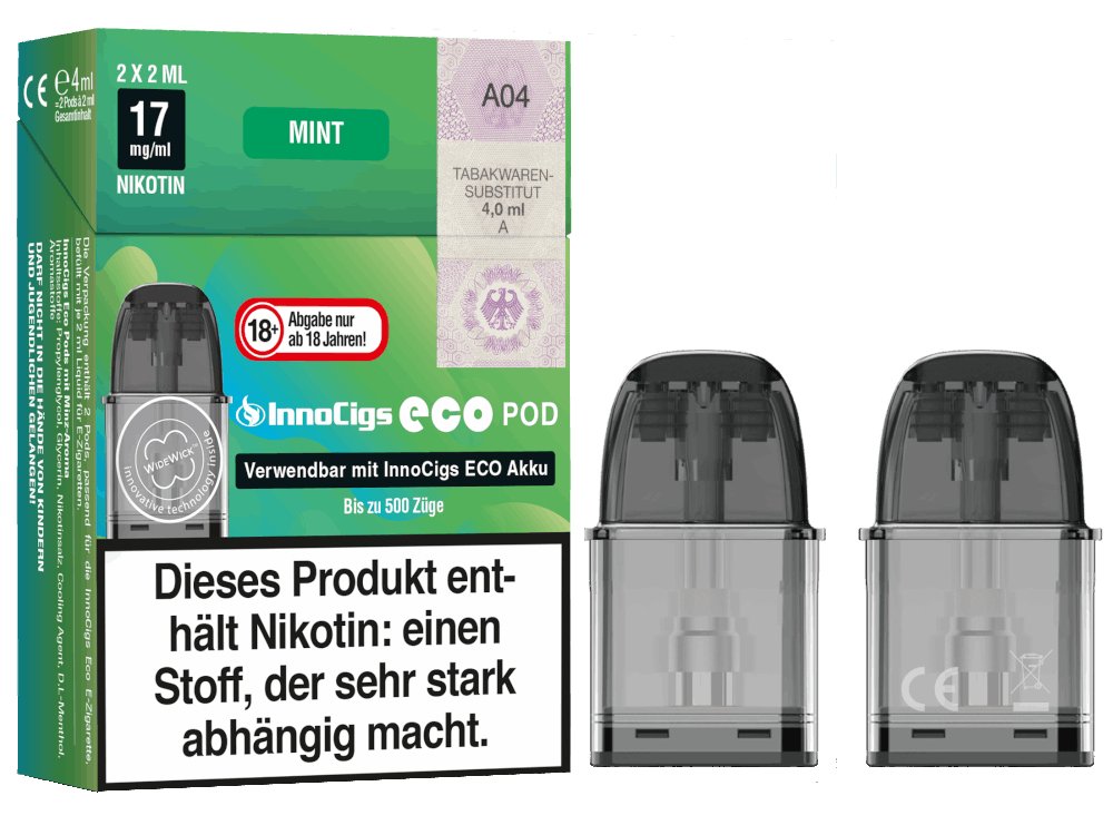 InnoCigs - Eco - 2ml Prefilled Pods mit Head 1,2 Ohm (2 Stück pro Packung) - Mint 1er Packung - Vapes4you