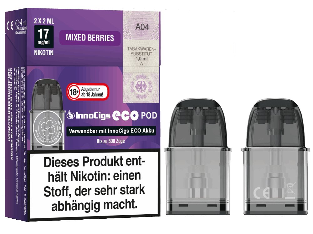 InnoCigs - Eco - 2ml Prefilled Pods mit Head 1,2 Ohm (2 Stück pro Packung) - Mixed Berries 1er Packung - Vapes4you