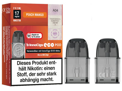 InnoCigs - Eco - 2ml Prefilled Pods mit Head 1,2 Ohm (2 Stück pro Packung) - Peach Mango 1er Packung - Vapes4you