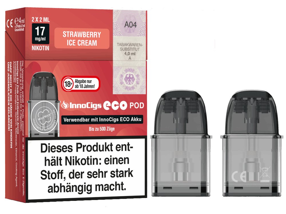 InnoCigs - Eco - 2ml Prefilled Pods mit Head 1,2 Ohm (2 Stück pro Packung) - Strawberry Ice Cream 1er Packung - Vapes4you