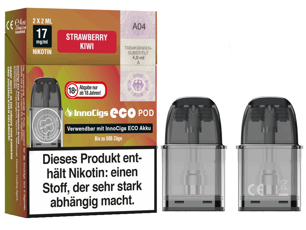 InnoCigs - Eco - 2ml Prefilled Pods mit Head 1,2 Ohm (2 Stück pro Packung) - Strawberry Kiwi 1er Packung - Vapes4you