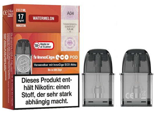 InnoCigs - Eco - 2ml Prefilled Pods mit Head 1,2 Ohm (2 Stück pro Packung) - Watermelon 1er Packung - Vapes4you