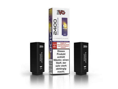 IVG - 2400 - 2ml Prefilled Pods (2 Stück pro Packung) - Blackcurrant Lemonade 1er Packung 20 mg/ml- Vapes4you