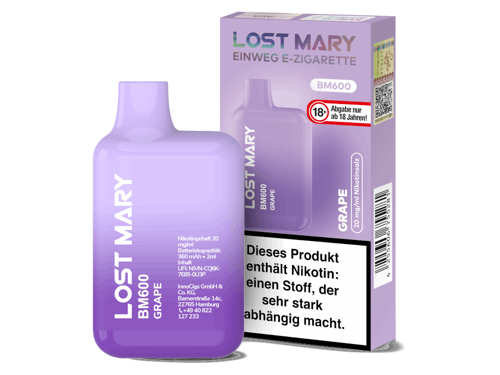 Lost Mary - BM600 - Einweg E-Zigarette (Nikotin) - Grape 1er Packung 20 mg/ml- Vapes4you