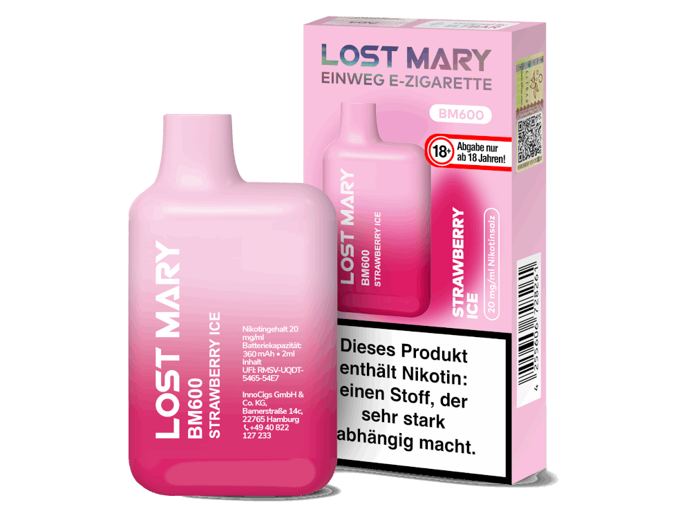 Lost Mary - BM600 - Einweg E-Zigarette (Nikotin) - Strawberry Ice 1er Packung 20 mg/ml- Vapes4you