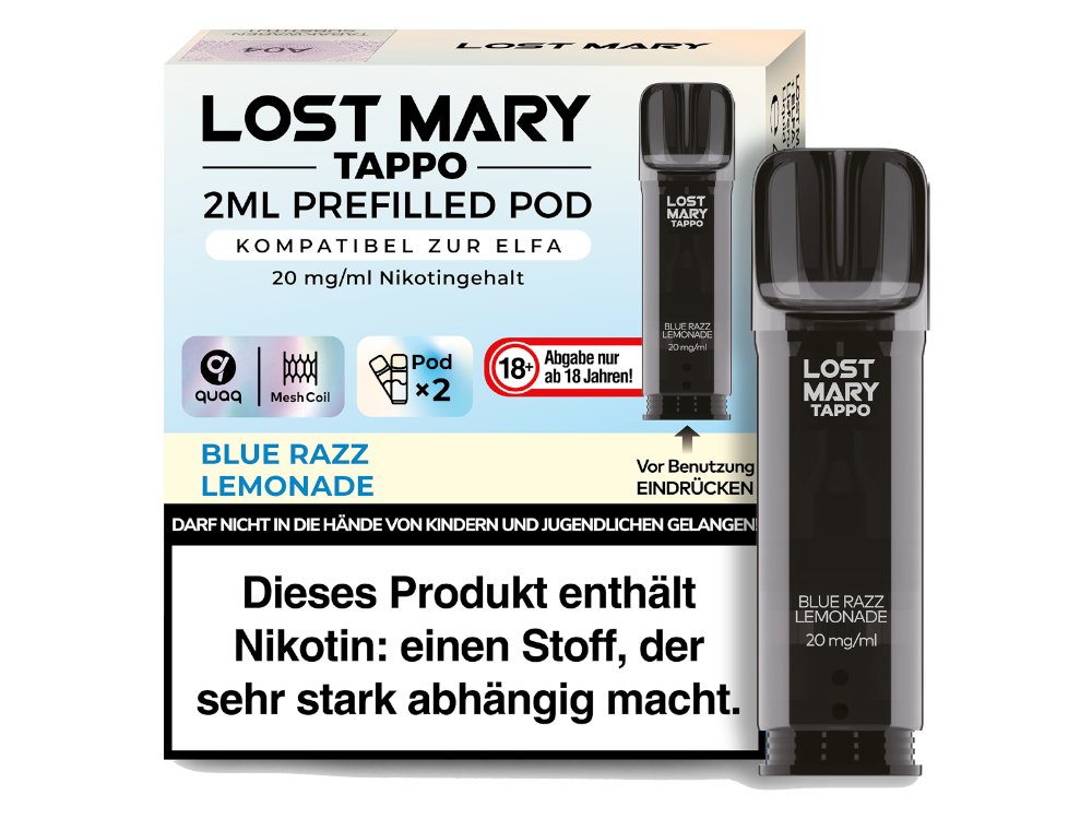 Lost Mary - Tappo - 2ml Prefilled Pods (2 Stück pro Packung) - Blue Razz Lemonade 1er Packung 20 mg/ml- Vapes4you