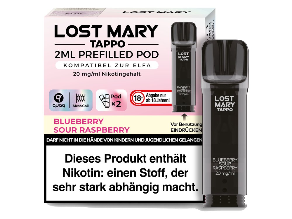Lost Mary - Tappo - 2ml Prefilled Pods (2 Stück pro Packung) - Blueberry Sour Raspberry 1er Packung 20 mg/ml- Vapes4you