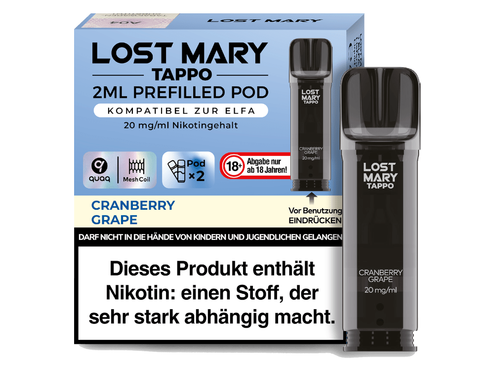 Lost Mary - Tappo - 2ml Prefilled Pods (2 Stück pro Packung) - Cranberry Grape 1er Packung 20 mg/ml- Vapes4you