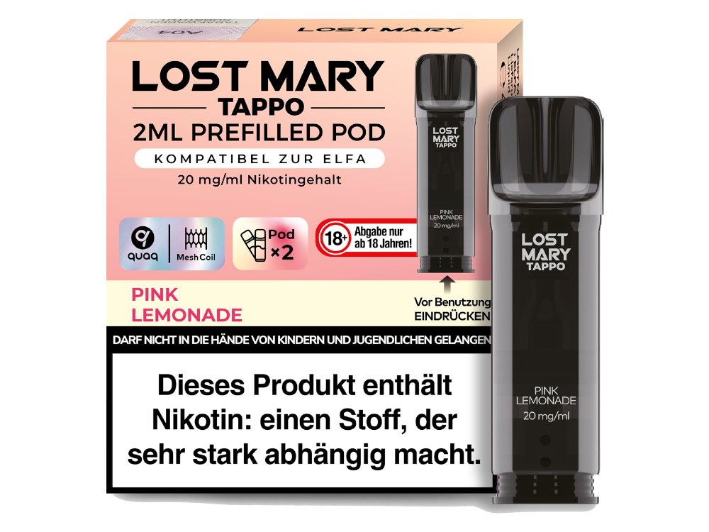 Lost Mary - Tappo - 2ml Prefilled Pods (2 Stück pro Packung) - Pink Lemonade 1er Packung 20 mg/ml- Vapes4you