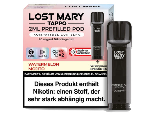 Lost Mary - Tappo - 2ml Prefilled Pods (2 Stück pro Packung) - Watermelon Mojito 1er Packung 20 mg/ml- Vapes4you