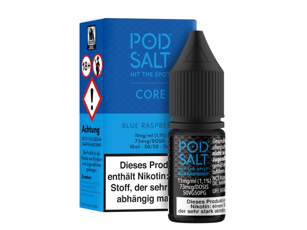 Pod Salt Core - Blue Raspberry -10ml Fertigliquid (Nikotinsalz) - 1er Packung 11 mg/ml - Vapes4you