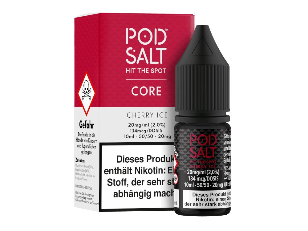Pod Salt Core - Cherry Ice - 10ml Fertigliquid (Nikotinsalz) - 1er Packung 20 mg/ml - Vapes4you