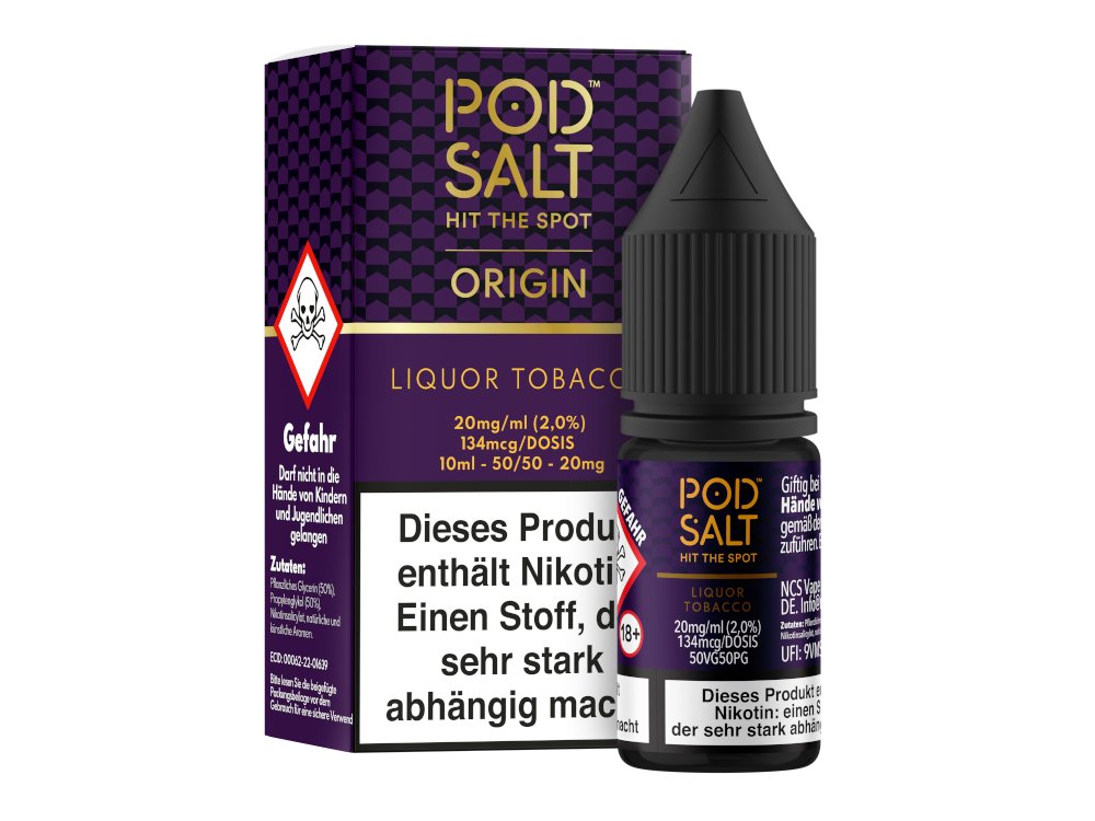 Pod Salt Origin - Liquor Tobacco - 10ml Fertigliquid (Nikotinsalz) - 1er Packung 20 mg/ml - Vapes4you