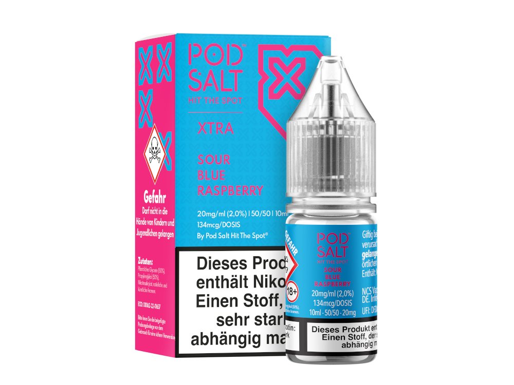 Pod Salt X - Sour Blue Raspberry - 10ml Fertigliquid (Nikotinsalz) - 1er Packung 20 mg/ml - Vapes4you