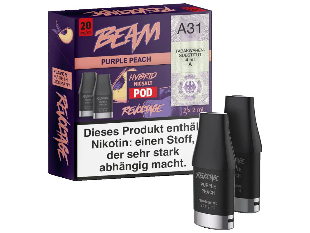 Revoltage - Beam - 2ml Prefilled Pods (2 Stück pro Packung) (Nikotin) - Purple Peach 1er Packung 20 mg/ml- Vapes4you