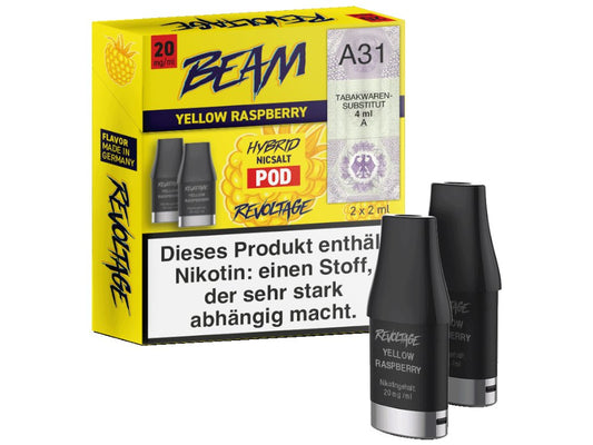 Revoltage - Beam - 2ml Prefilled Pods (2 Stück pro Packung) (Nikotin) - Yellow Raspberry 1er Packung 20 mg/ml- Vapes4you
