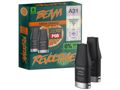 Revoltage - Beam - 2ml Prefilled Pods (2 Stück pro Packung) (Nikotinfrei) - Green Orange 1er Packung 0 mg/ml- Vapes4you