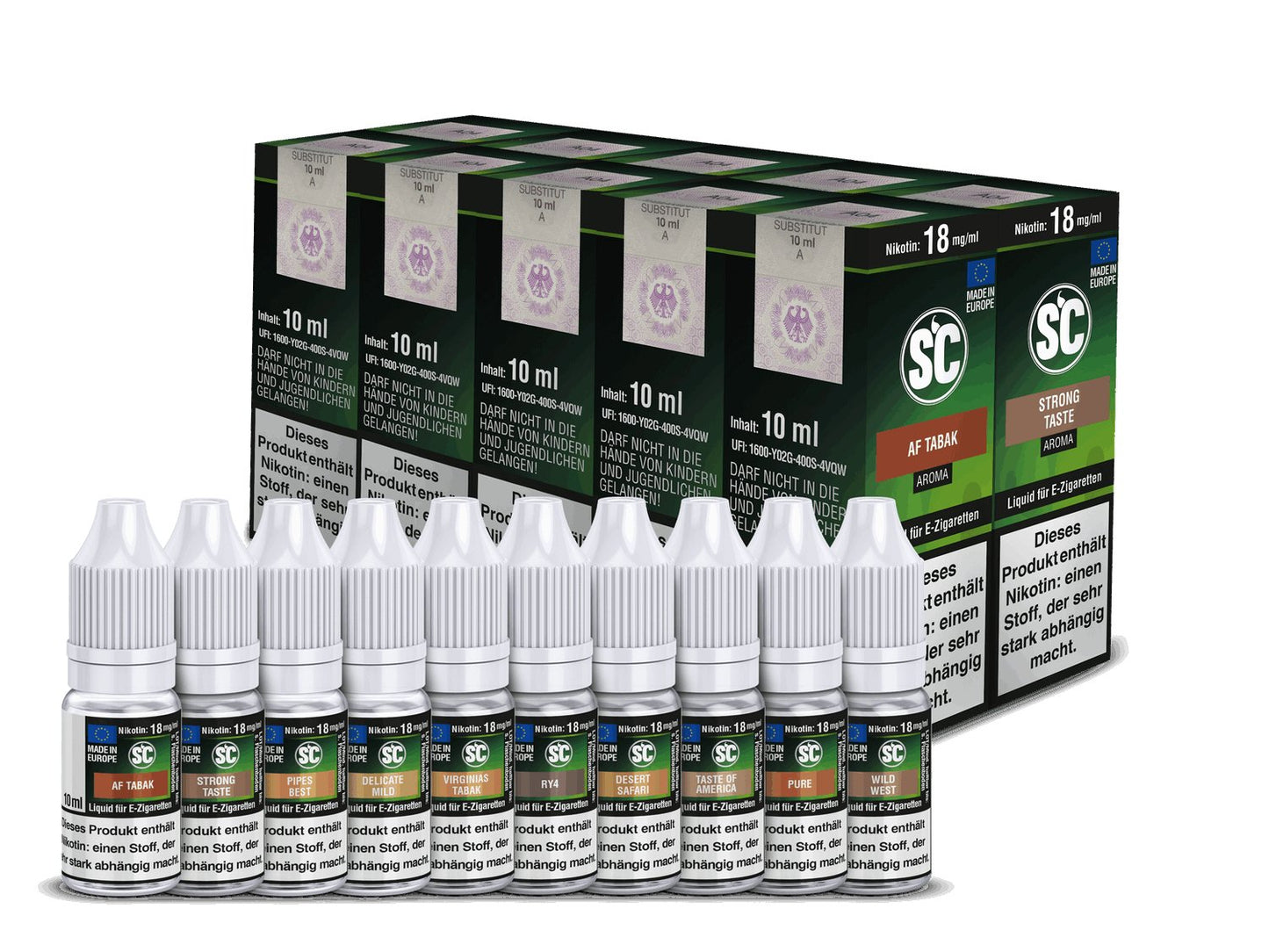SC - Tobacco Probierbox - 10ml Fertigliquid (Nikotinfrei/Nikotin) - 12 mg/ml - Vapes4you