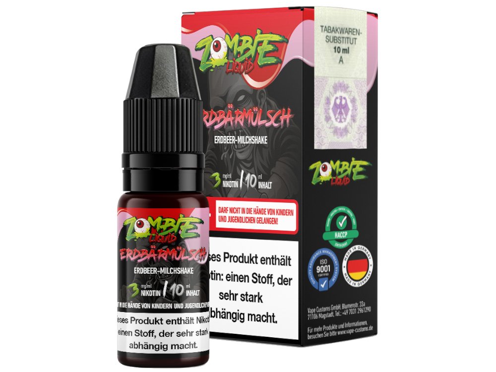 Zombie - Erdbärmülsch - 10ml Fertigliquid (Nikotinfrei/Nikotin) - Erdbärmülsch 1er Packung 3 mg/ml- Vapes4you